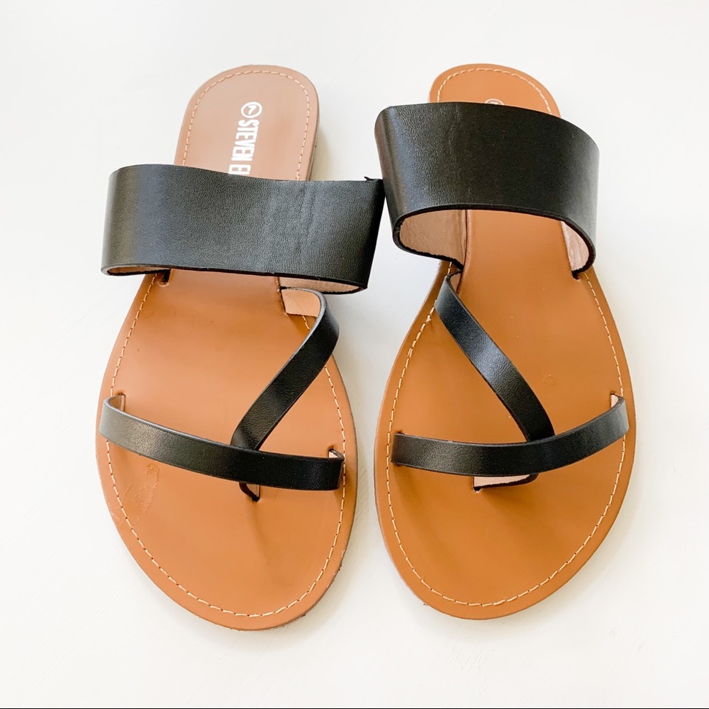 Steven Ella Black Toe Strap Sandal B16233 - Picture 4 of 8